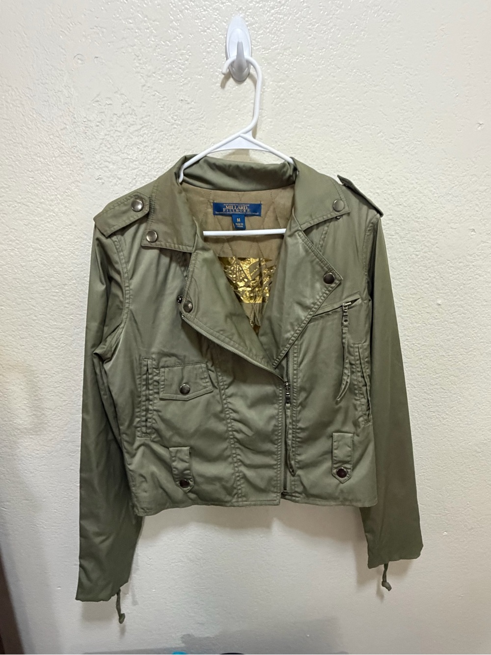 Military-Style Olive Cropped Bomber Jacket